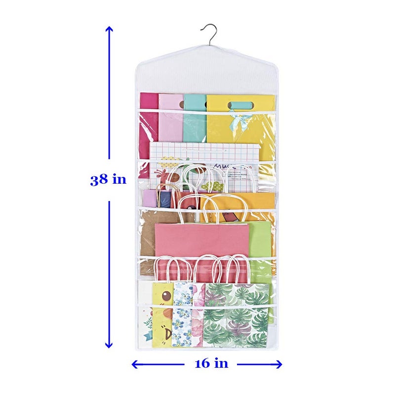 ProPik Hanging Double Sided Gift Bag Storage Organizer with Multiple Front and Back Pockets - Organize Your Gift Wrap, Tissue Paper, and Paper Bags 38 x 16 Inch PVC (White) - Image 4